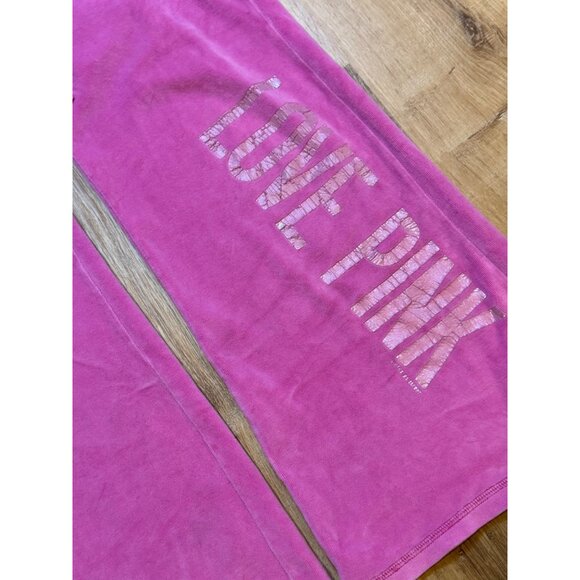 Y2K Victorias Secret Pink Velour Flare Track Jogger Suit Pants S Drawstring Wais - Picture 8 of 8